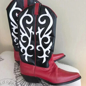 Vintage Nine West Rownee black red white leather cowboy boots women's size 6.5 M